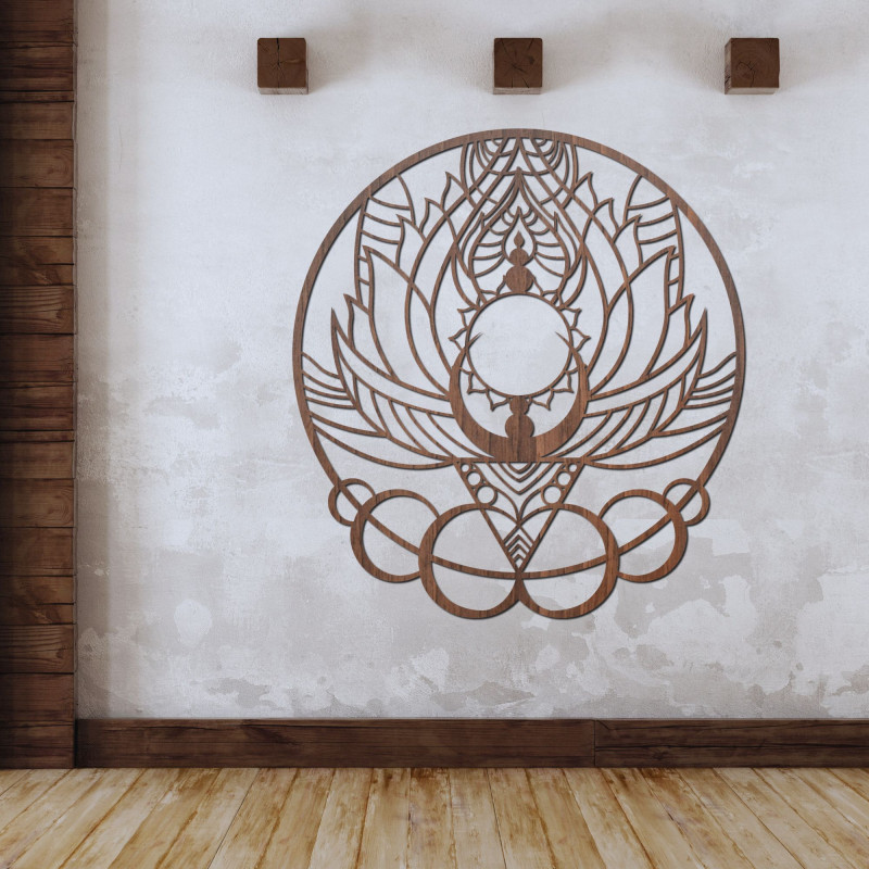 Artistic wooden decoration mandala flower and sun - FLORISOLUS