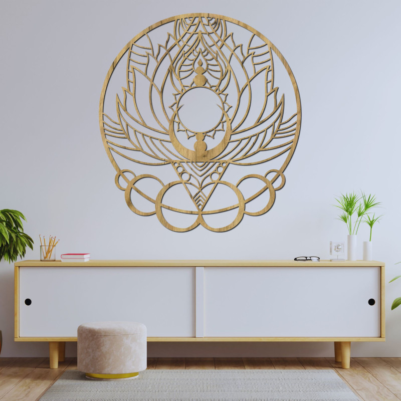 Artistic wooden decoration mandala flower and sun - FLORISOLUS