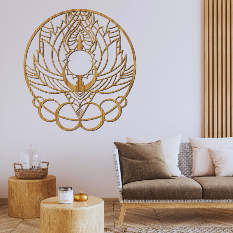 Artistic wooden decoration mandala flower and sun - FLORISOLUS