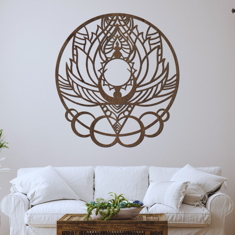 Artistic wooden decoration mandala flower and sun - FLORISOLUS