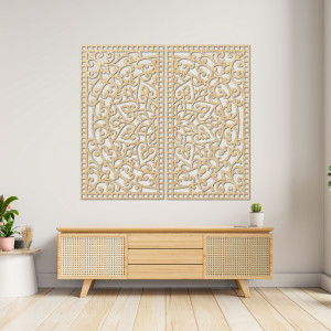 Wooden 2-piece Mandala painting – Carved wall decoration