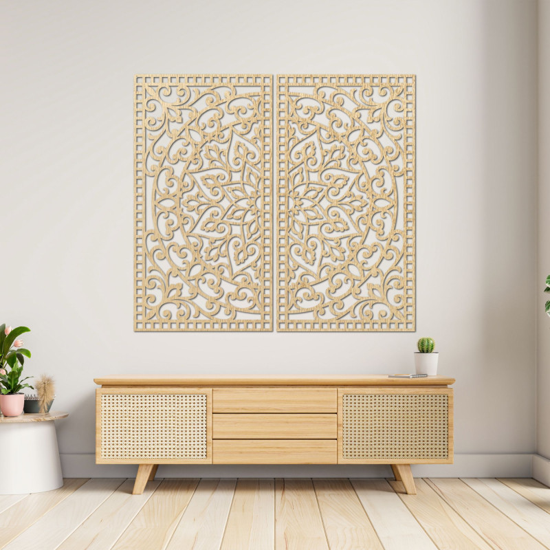 Wooden 2-piece Mandala painting – Carved wall decoration