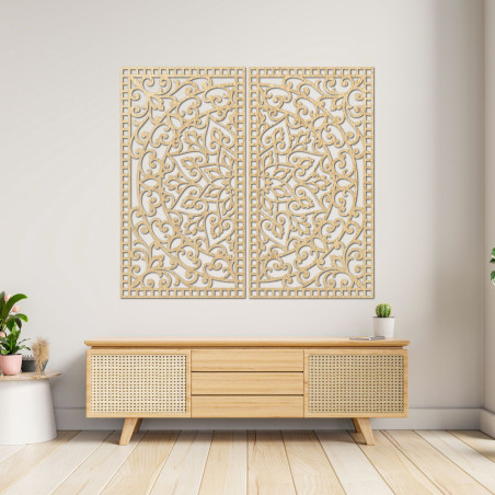 Wooden 2-piece Mandala painting – Carved wall decoration