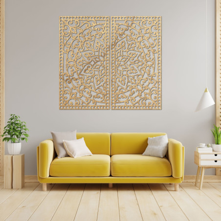 Wooden 2-piece Mandala painting – Carved wall decoration