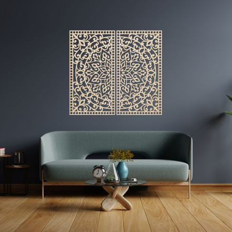 Wooden 2-piece Mandala painting – Carved wall decoration