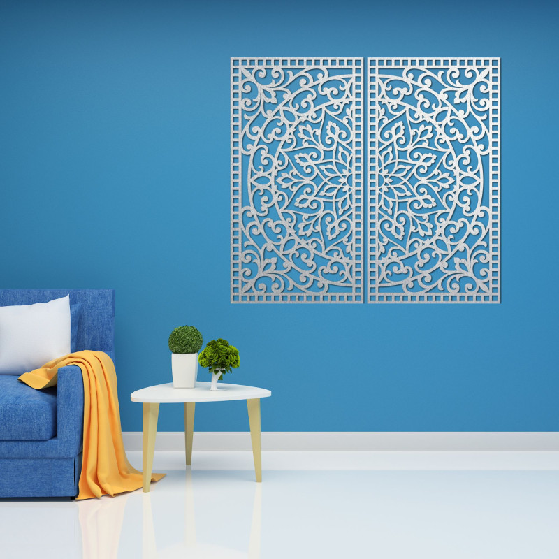 Wooden 2-piece Mandala painting – Carved wall decoration