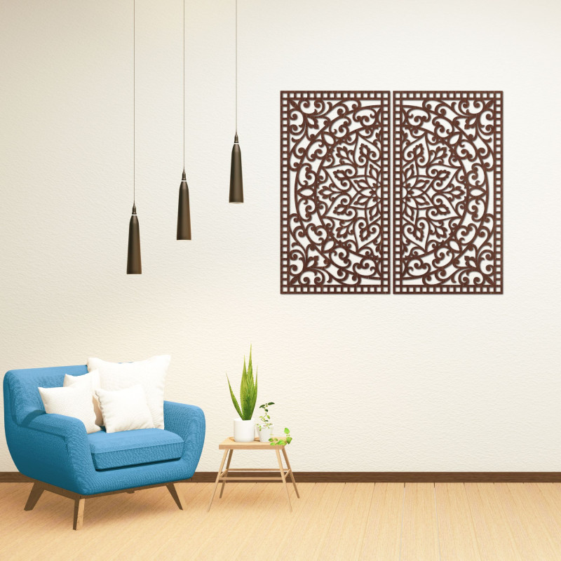 Wooden 2-piece Mandala painting – Carved wall decoration