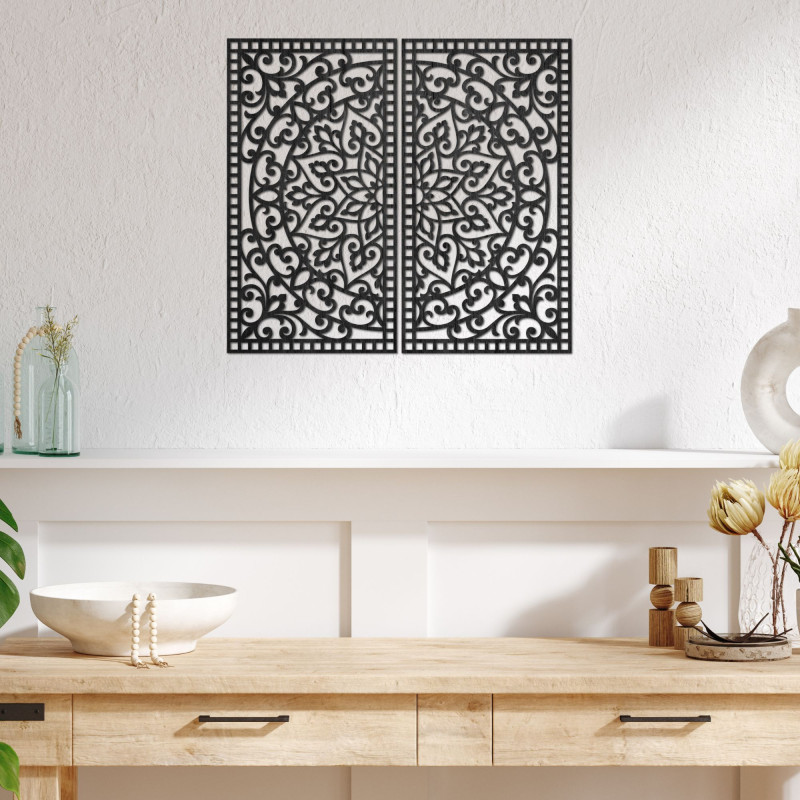 Mandala Ornament Wall Set – Decorative Wooden Picture, 2 Parts