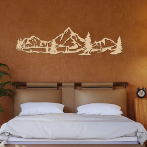 Carved wall picture with mountain and forest motif - NATURAE