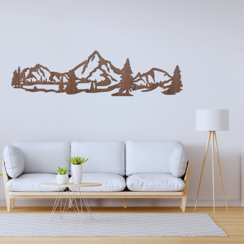 Carved wall picture with mountain and forest motif - NATURAE