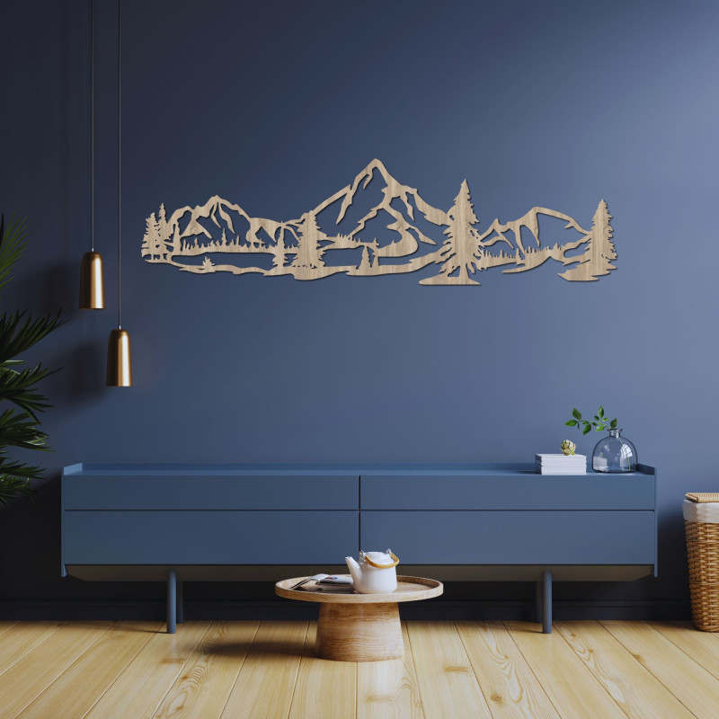 Carved wall picture with mountain and forest motif - NATURAE