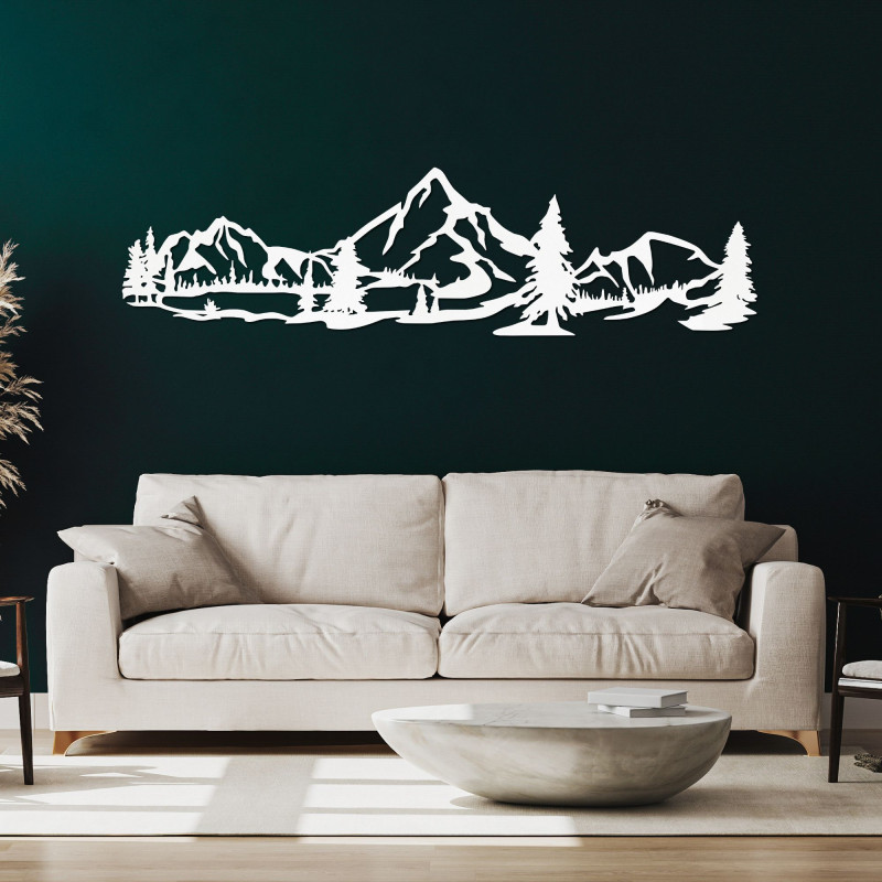 Carved wall picture with mountain and forest motif - NATURAE