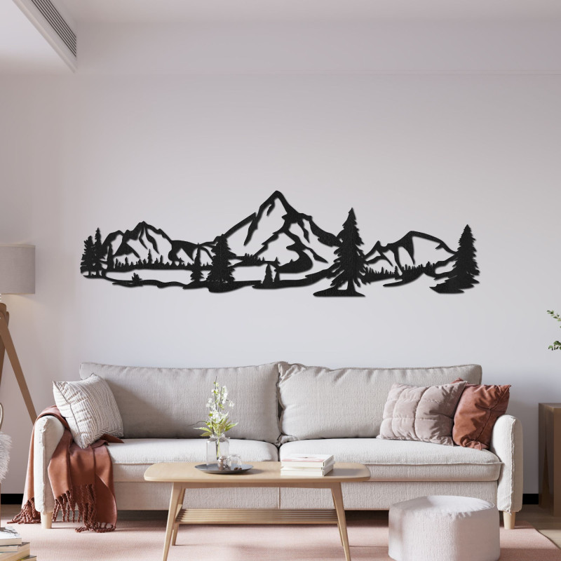 Carved wall picture with mountain and forest motif - NATURAE