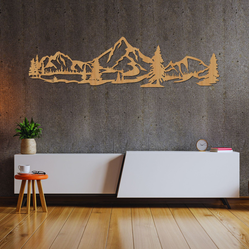 Carved wall picture with mountain and forest motif - NATURAE