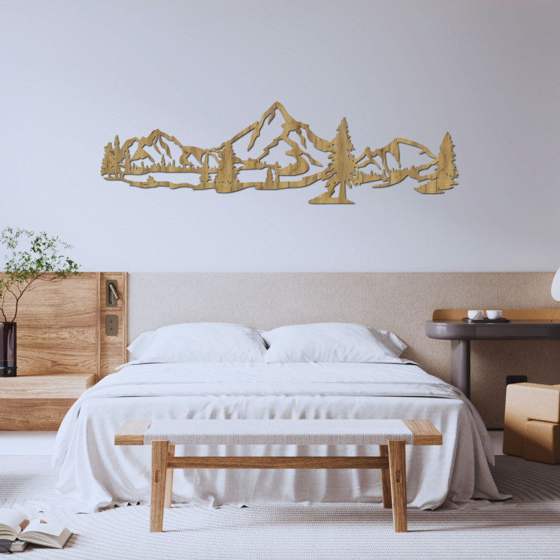 Carved wall picture with mountain and forest motif - NATURAE