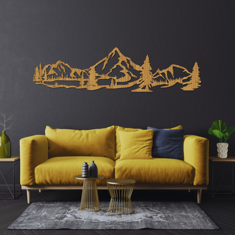 Carved wall picture with mountain and forest motif - NATURAE