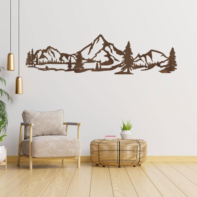 Carved wall picture with mountain and forest motif - NATURAE