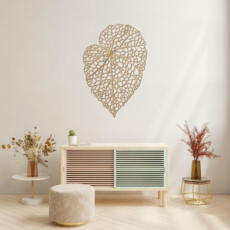 Wooden picture with a leaf in a minimalist style for a modern and harmonious interior