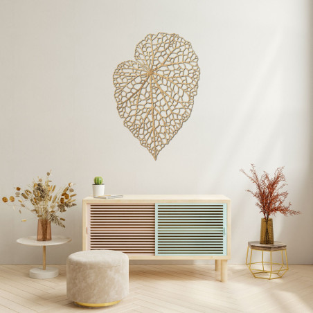 Wooden picture with a leaf in a minimalist style for a modern and harmonious interior