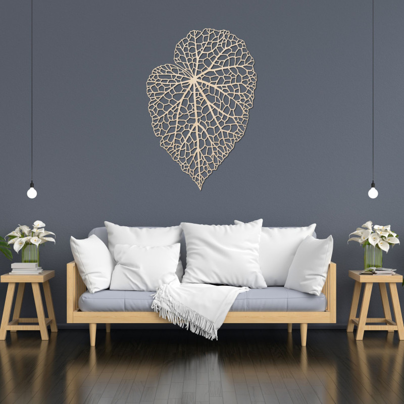 Wooden picture with a leaf in a minimalist style for a modern and harmonious interior
