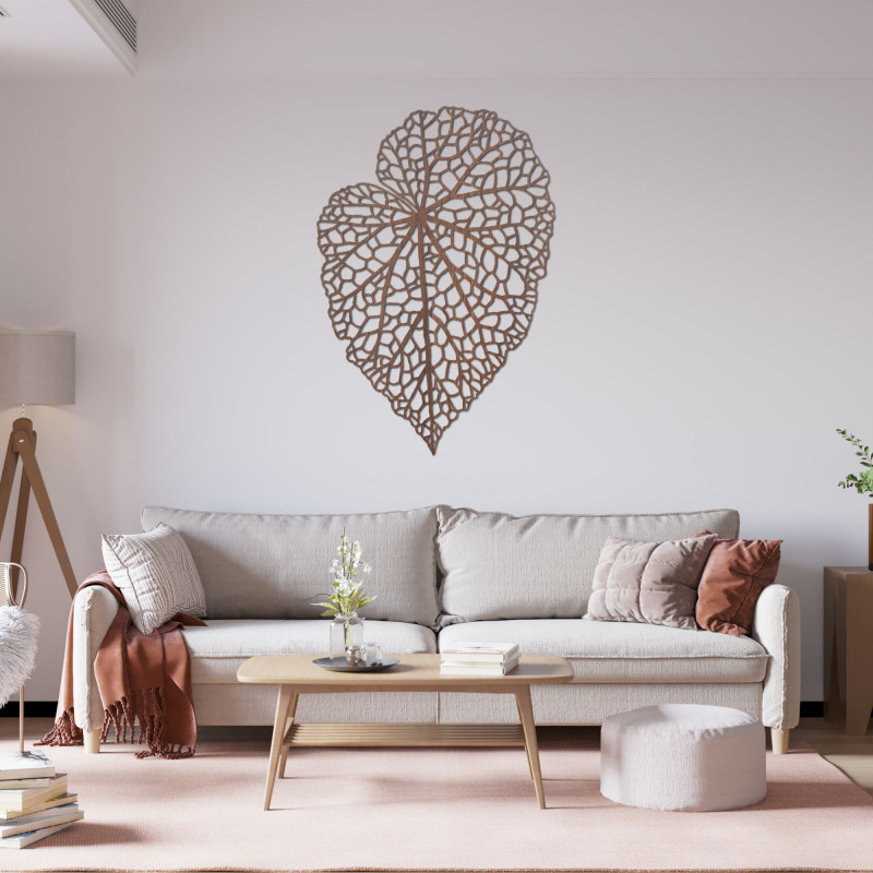 Minimalist wooden painting with leaf detail