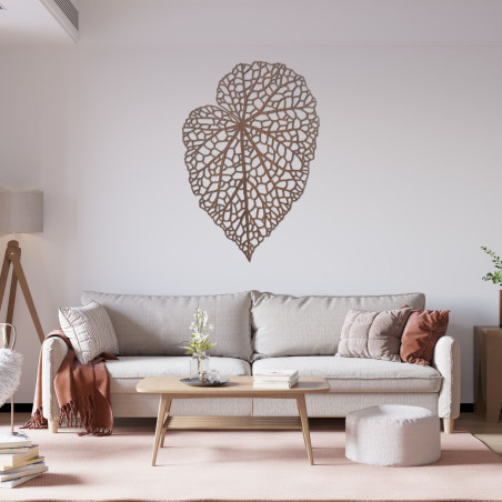 Minimalist wooden painting with leaf detail