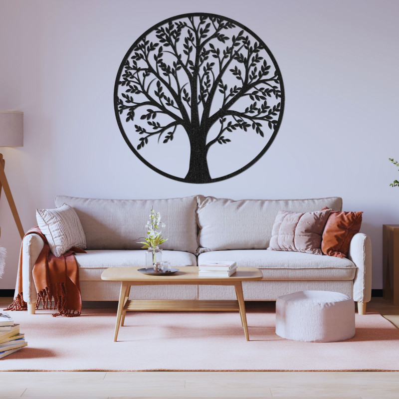 Modern wooden tree of life on the wall for an elegant interior