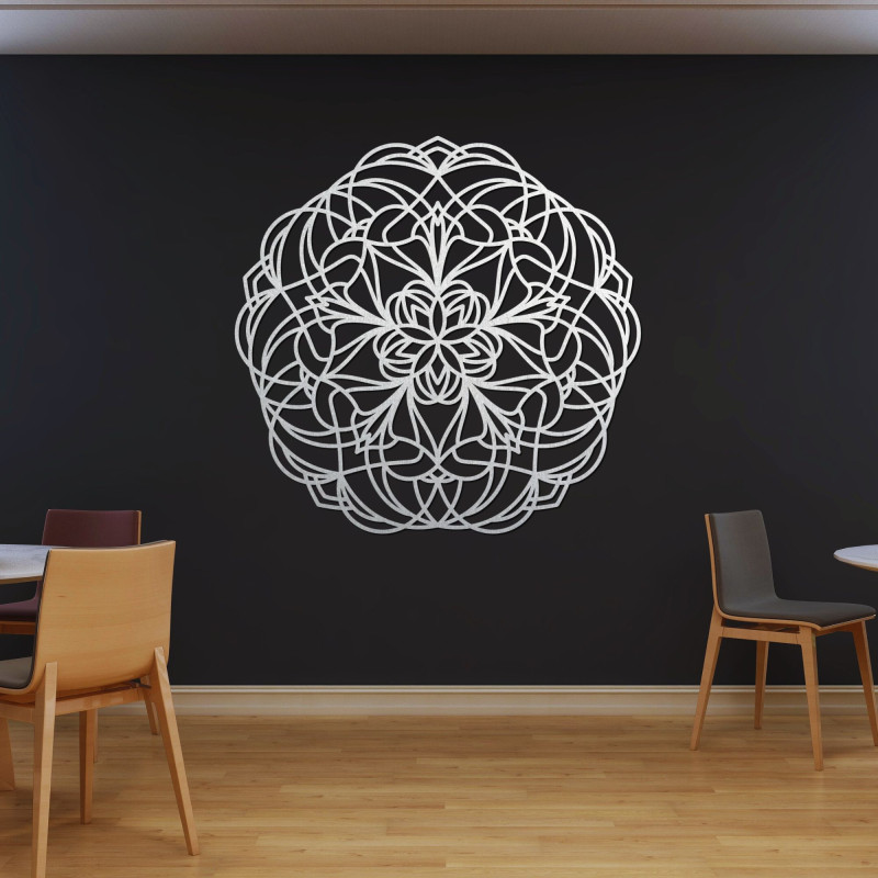 Wooden mandala on the wall with a modern geometric pattern
