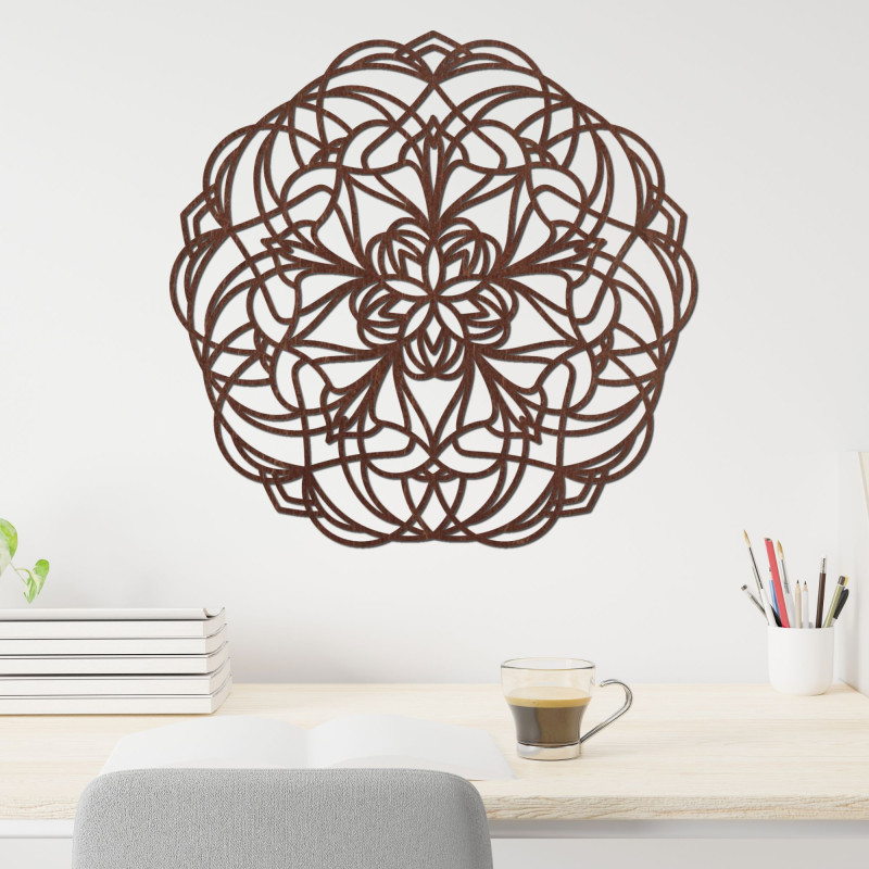 Wooden mandala on the wall with a modern geometric pattern