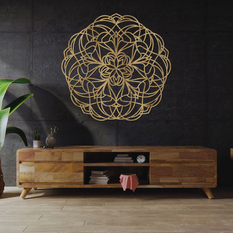 Wooden wall mandala made of natural wood for a modern interior