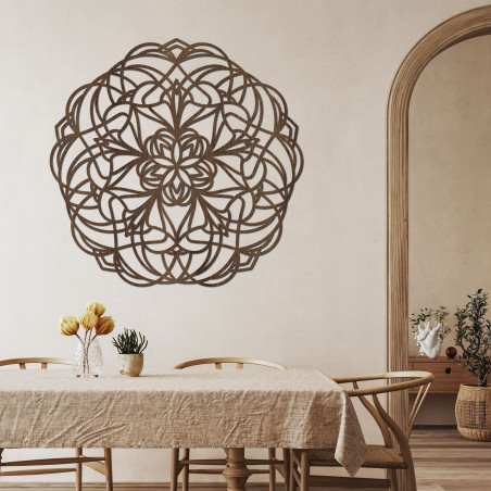 Wooden wall mandala made of natural wood for a modern interior