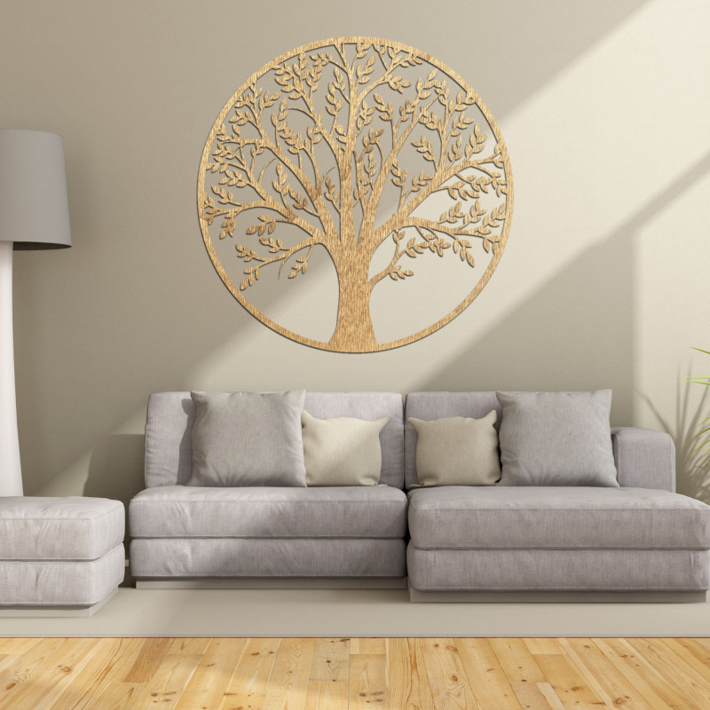 Wooden Tree of Life in a circle on the wall