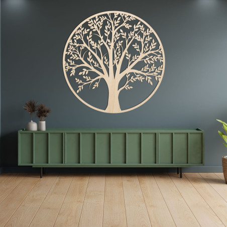 Wooden Tree of Life in a circle on the wall