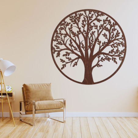 Wooden Tree of Life in a circle on the wall