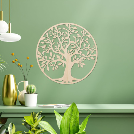 The wooden decoration in the shape of a tree of life is a perfect combination of natural design and elegant art.
