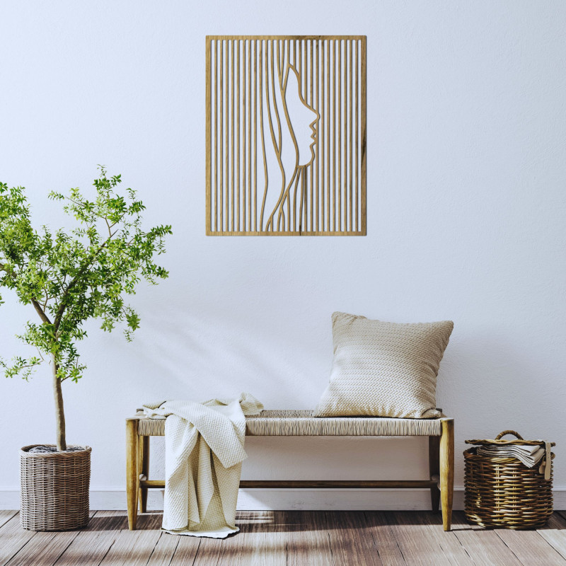 The modern wooden painting combines fine lines and precise geometry, creating a fascinating visual experience.