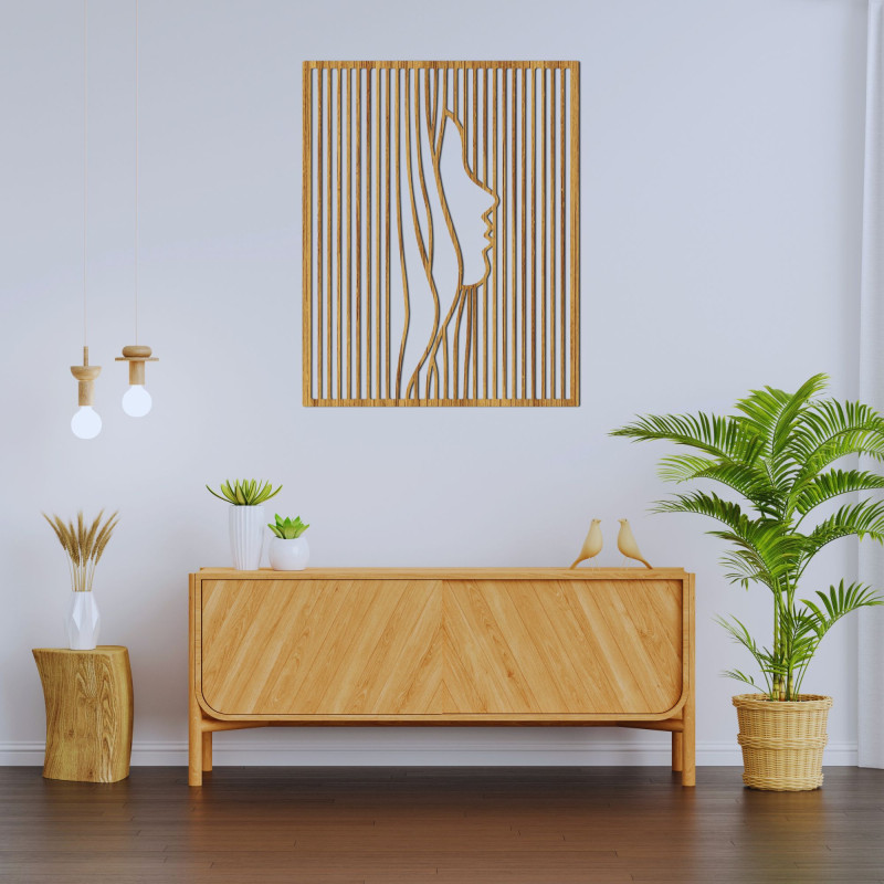 The modern wooden painting combines fine lines and precise geometry, creating a fascinating visual experience.