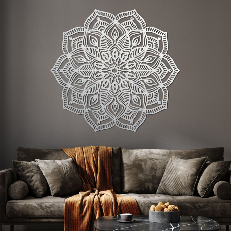 Wooden mandala on the wall with a detailed ornamental pattern for a modern interior