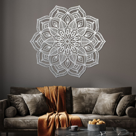 Wooden mandala on the wall with a detailed ornamental pattern for a modern interior