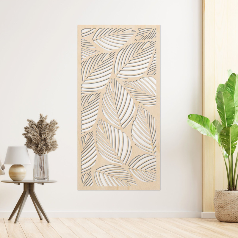Wooden wall painting leaves