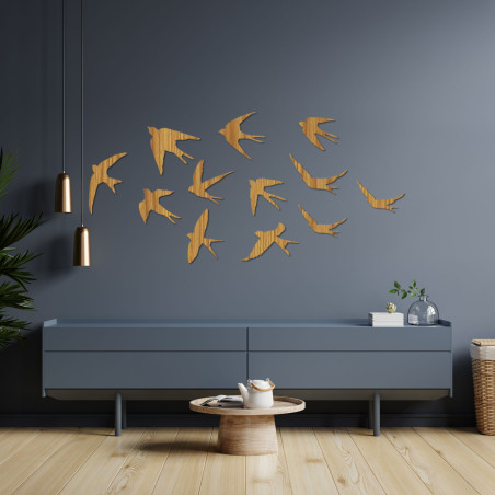 Wall decoration - swallows, wooden flying birds, nature-inspired art - HEJNO