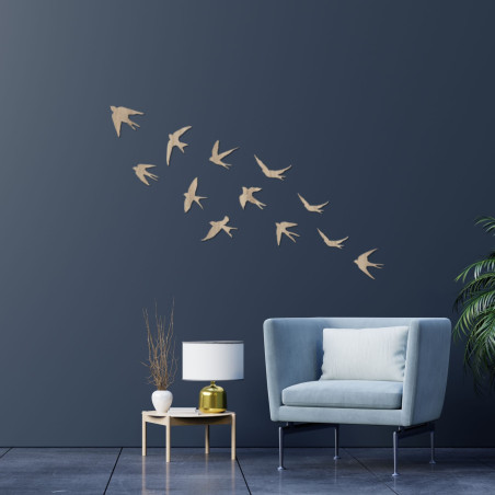 Wall decoration - swallows, wooden flying birds, nature-inspired art - HEJNO