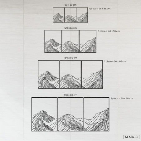 Wooden mountain painting in three parts - minimalist interior decoration