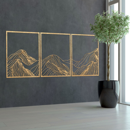 Three-piece mountain painting - modern wooden wall decoration for the living room