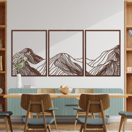 Three-piece mountain painting - modern wooden wall decoration for the living room