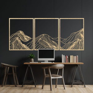 Three-piece mountain painting - modern wooden wall decoration for the living room