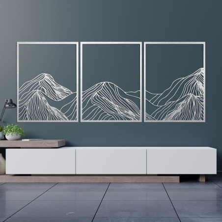 Three-piece mountain painting - modern wooden wall decoration for the living room