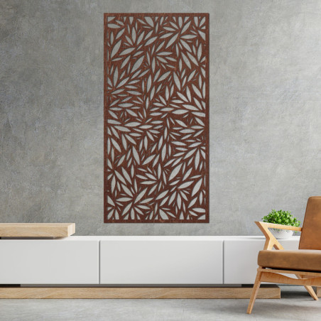 Decorative wooden panel with a tree of life motif and fine lines.