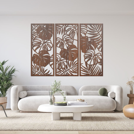 Modern wooden painting with tropical leaves for the living room