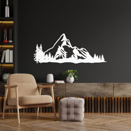 Wooden picture of a mountain panorama with a forest as an elegant wall decoration